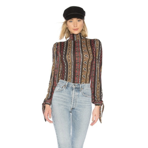 Free People Donatella Turtleneck Paisley Stripped Long Sleeve XS - Picture 1 of 4